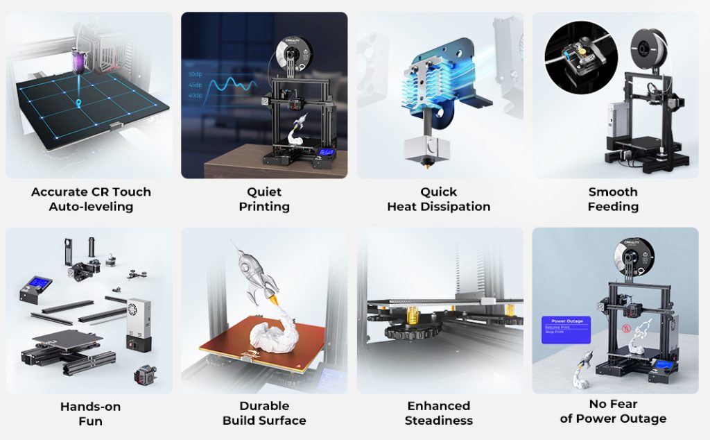 The features of Creality's Ender-3 Neo 3D printer. Image via Creality.