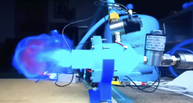 Featured image shows Integza's 3D printed engine prototype during detonation. Photo via Integza.
