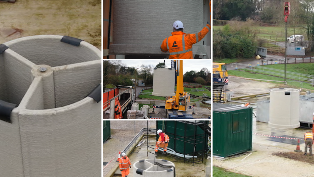 A montage of the chamber being lifted into place at the United Utilities site by Ainscough Crane Hire. Photo via Changemaker 3D. 