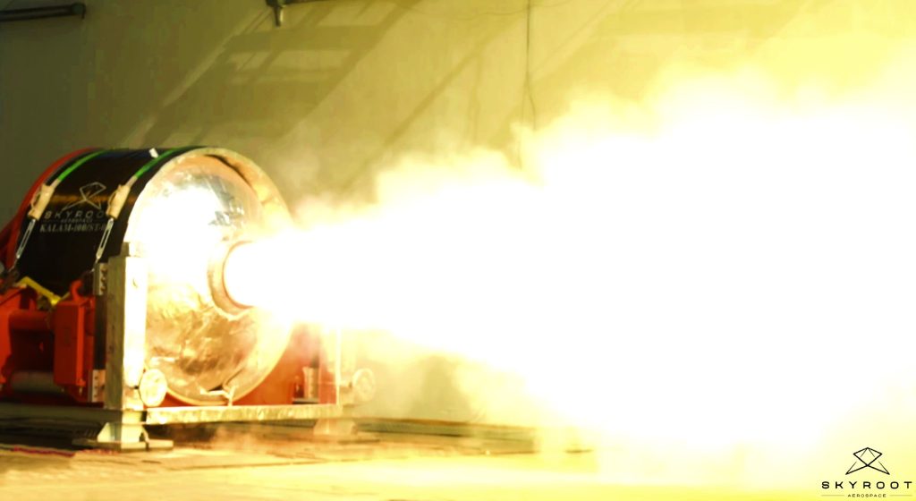 The Vikram-I being hot fire tested in May 2022. Photo via Skyroot Aerospace. 