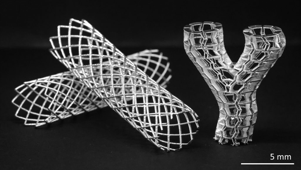 Examples of coronary stents 3D printed from the scientists' partially-carbonized material. Photo via James Utama Surjadi et al, CityU. 