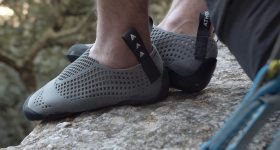 3D printed climbing shoes. Photo via ATHOS