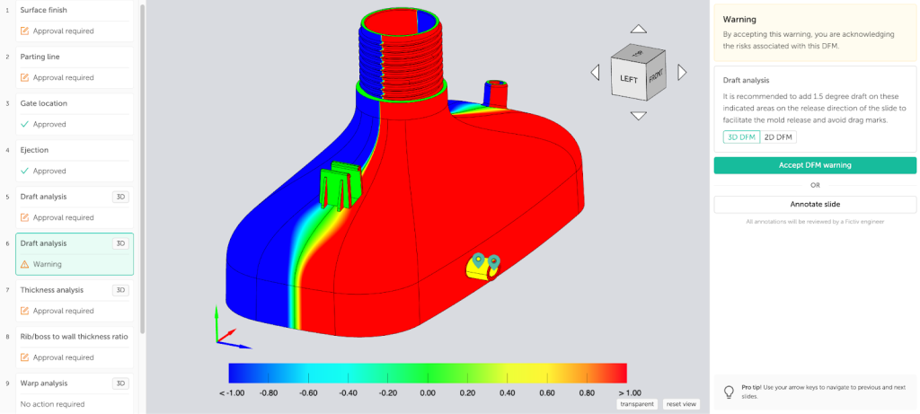 Fictiv DFM system with 3D visualization. Image via Fictiv
