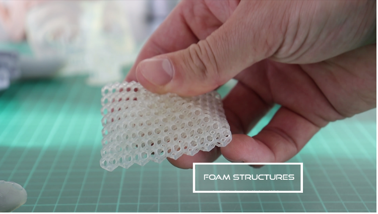 A foam structure 3D printed from Liqcreate's Elastomer-X material. Photo via Liqcreate. 