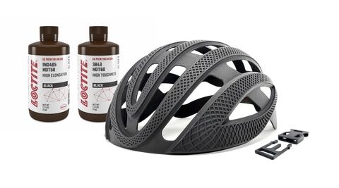 Un casque de vélo a été imprimé en 3D sur l'ETEC Xtreme 8K en Loctite 3D IND405 Black.  Image via Desktop Metal.