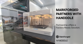 Integration of Markforged’s Eiger Fleet software platform with Handddle micro-factories platform and other production process management tools via API. Image via Markforged.
