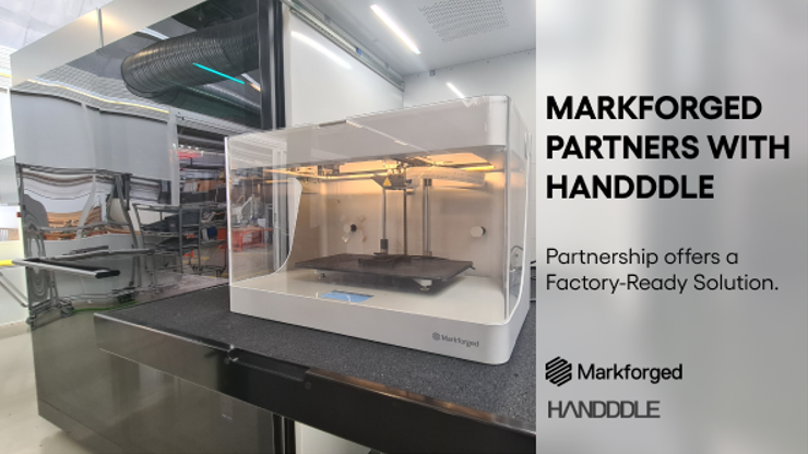 Integration of Markforged’s Eiger Fleet software platform with Handddle micro-factories platform and other production process management tools via API. Image via Markforged.
