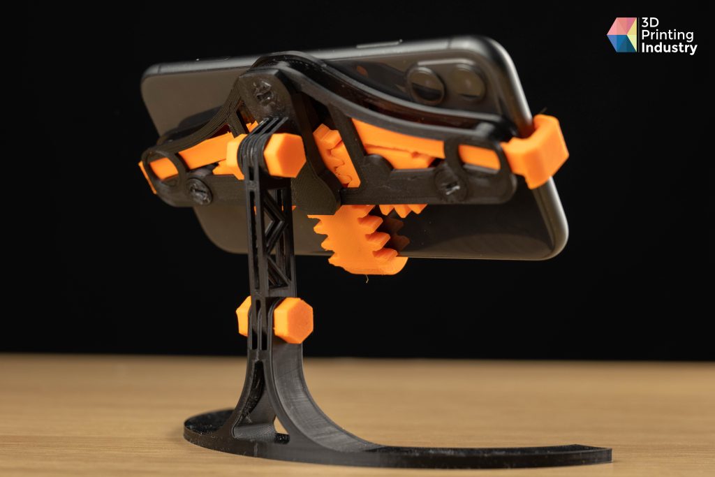 Sunlu Terminator 3 3D printed Mechanical Phone Holder. Photo by 3D Printing Industry.