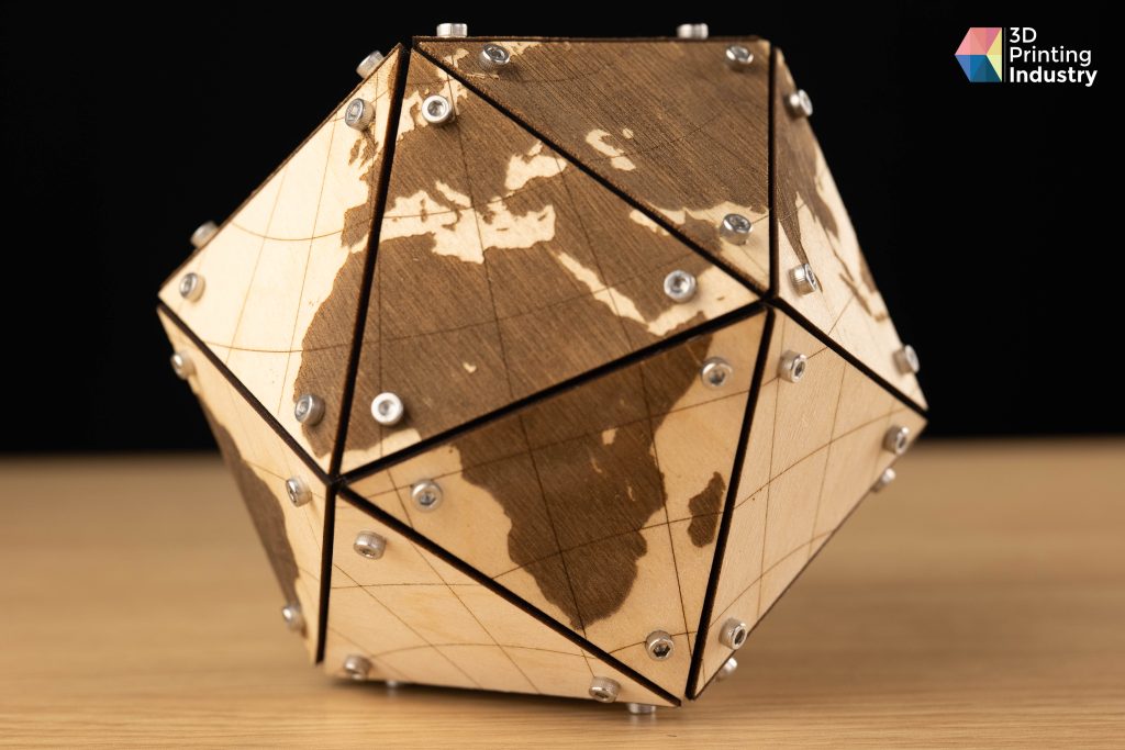 Creality CR-10 Falcon Engraver. Dymaxion Plywood Map. Photo by 3D Printing Industry.