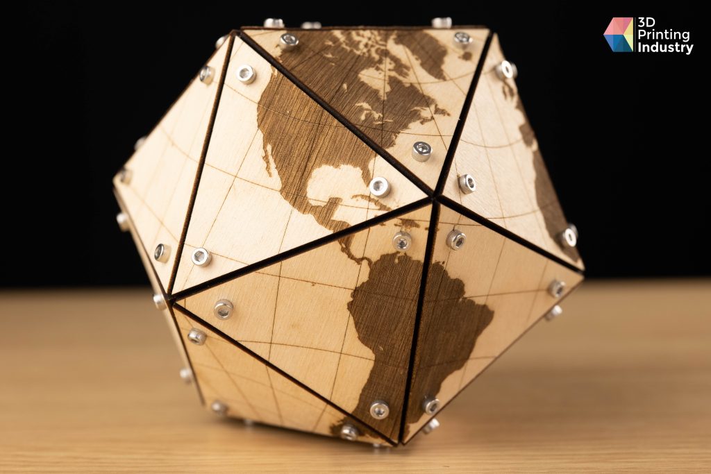 Creality CR-10 Falcon Engraver. Dymaxion Plywood Map. Photo by 3D Printing Industry.