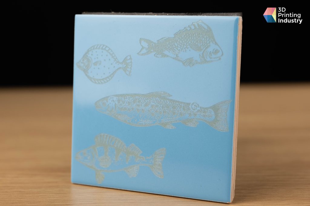 Creality CR-Laser Falcon 10W. Engraved ceramic tile. Photo by 3D Printing Industry.