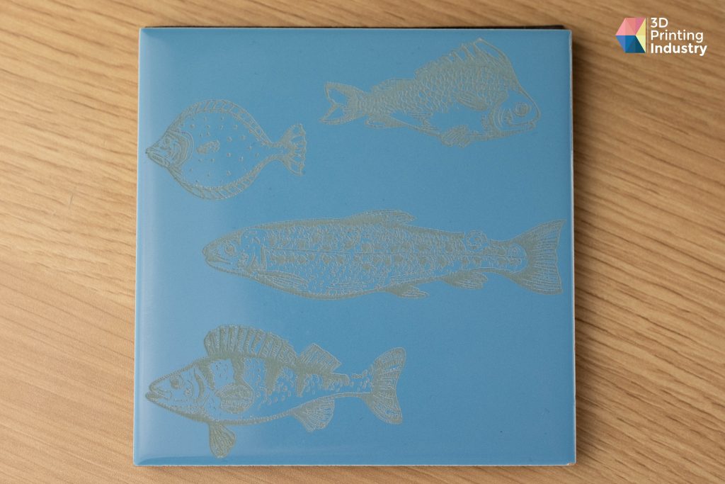 Creality CR-Laser Falcon 10W. Engraved ceramic tile. Photo by 3D Printing Industry.