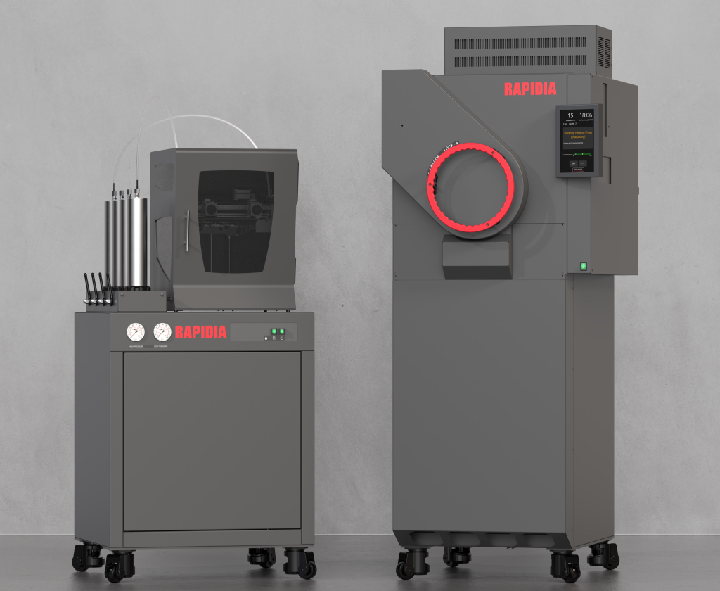 Rapidia's 3D printer and furnace. Photo via Rapidia. 