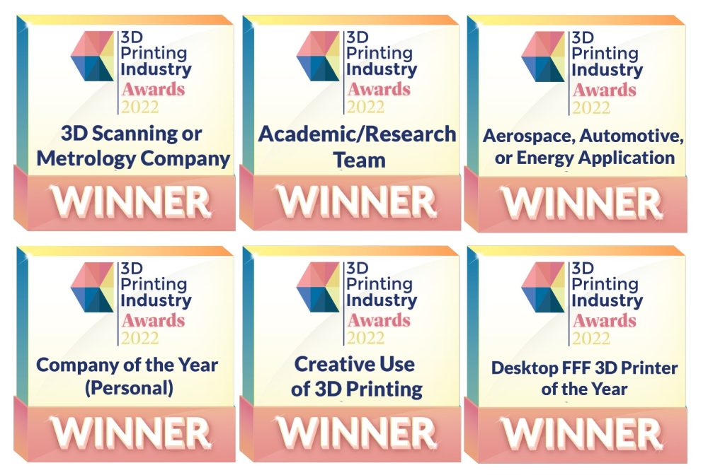 This year's award winners have been honored with 3D printed badges. 