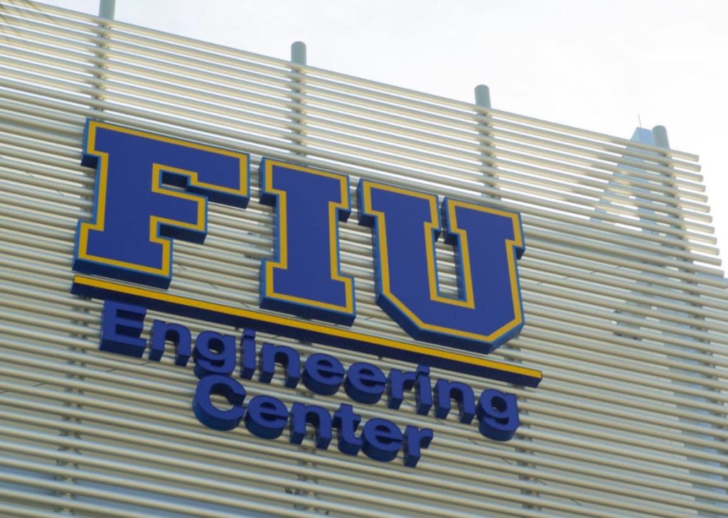 A sign outside the FIU's Engineering Center. Photo via FIU. 