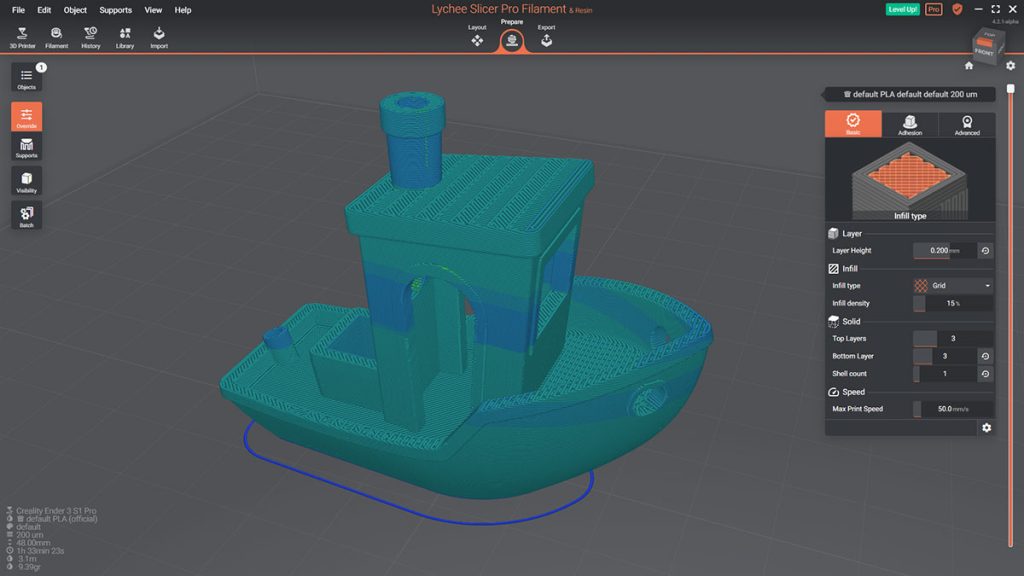 A benchy being prepped for FFF 3D printing on the Lychee slicer. Image via Mango 3D. 