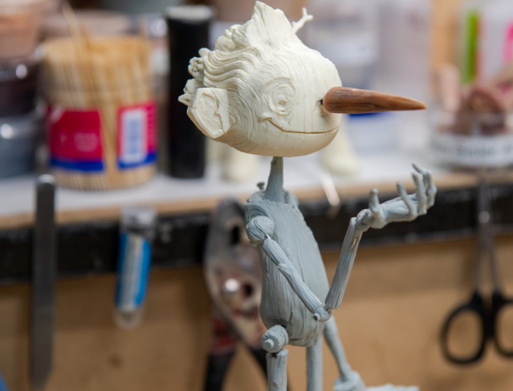 A Pinocchio puppet used in the making of the new Guillermo del Toro movie. Photo via Jason Schmidt, Netflix. 