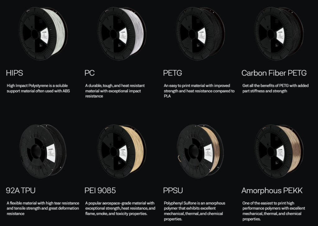 A selection of AON3D Readyprint high-performance filaments. Image via AON3D.