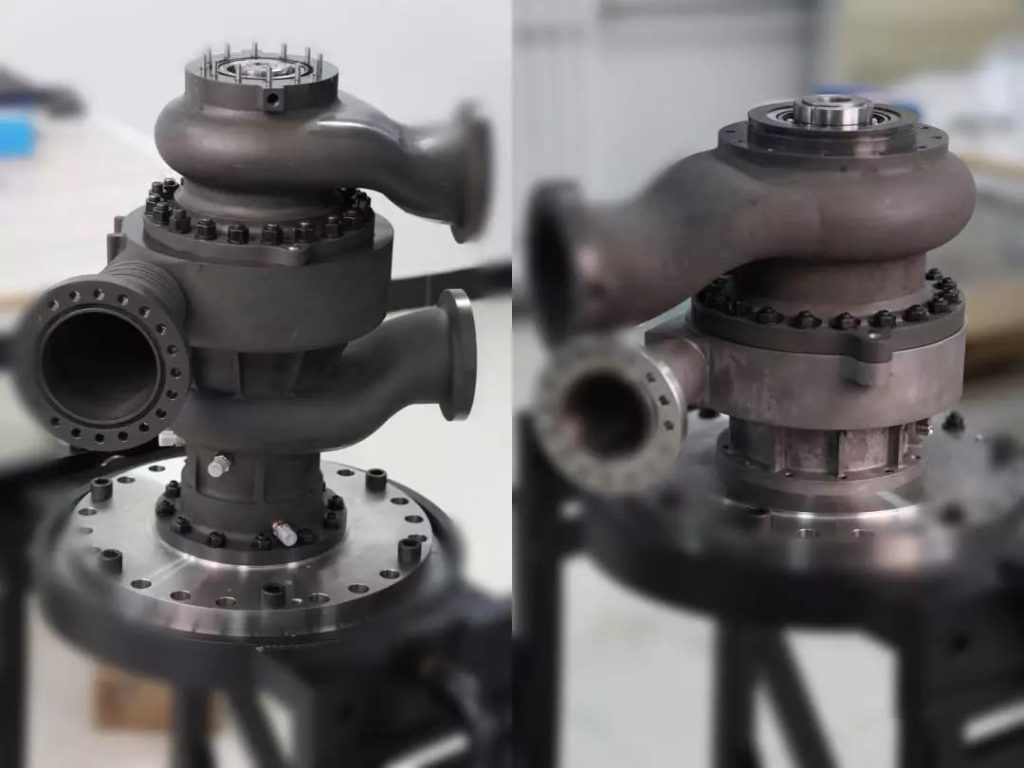 Un assemblage de turbopompe imprimé en 3D qui a maintenant subi les tests hydrauliques Falcontech.  Photo via Falcontech. 