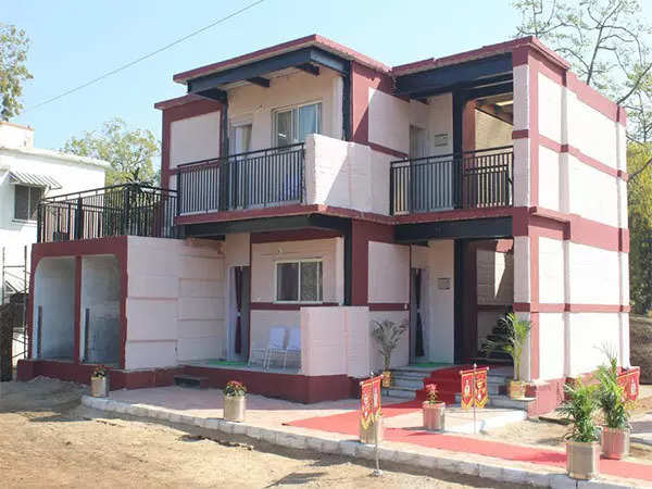 Indian Army's first two-storey 3D printed dwelling unit. Image via Asian News International.