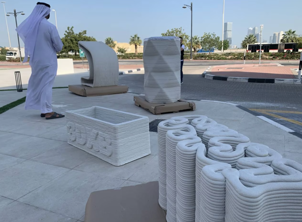 Samples of the 3D printed structures that will be used to build the mosque in Dubai. Ali Al Shouk, The National. 