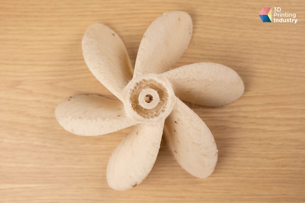A 3D printed six-blade propeller prototype. Photo by Paul Hanaphy.