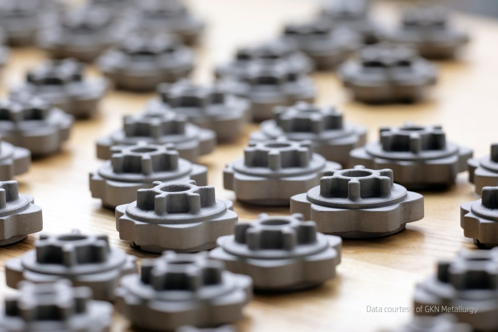 Metal 3D printed parts produced with HP Metal Jet technology. Photo via HP. 