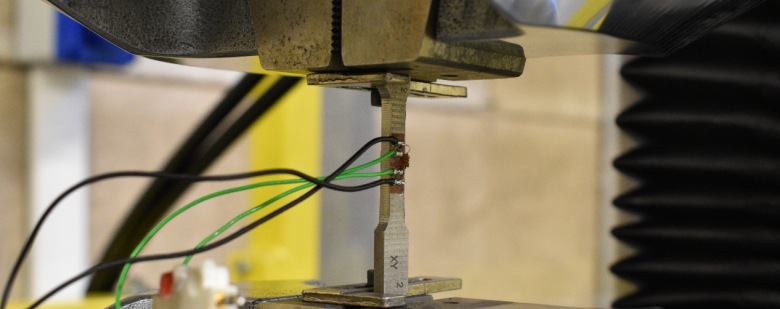 3D printed steel mechanical characterization test. Image via IMDEA.