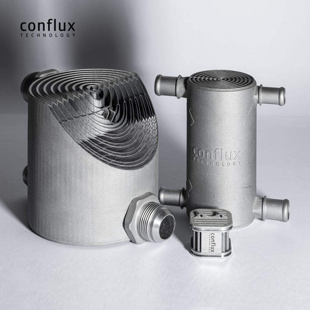 Conflux Technology product group shot and liquid-liquid heat exchanger. Photo via Conflux Technology