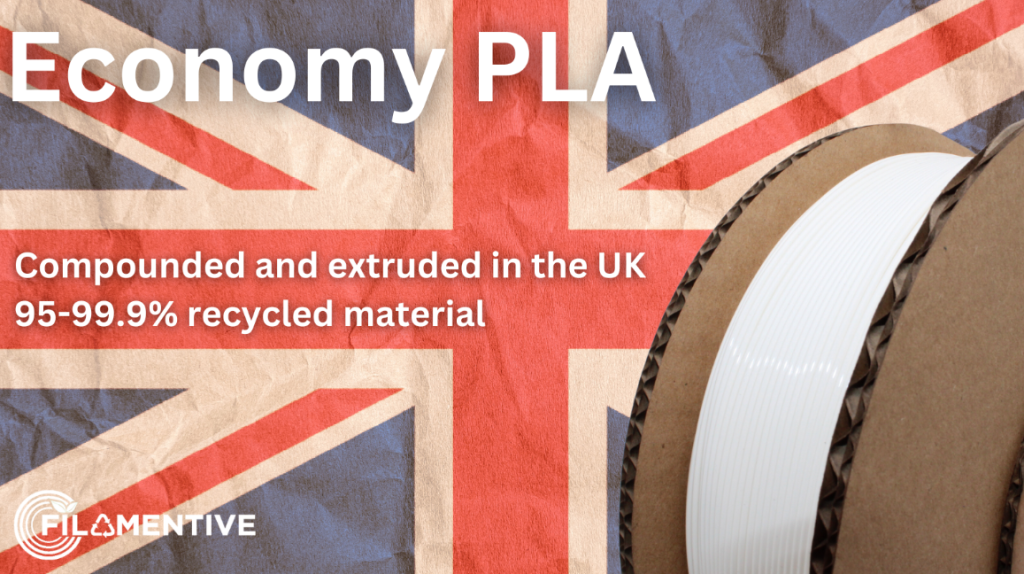 Economy PLA is made using 95-99.9% recycled material. Image via Filamentive.