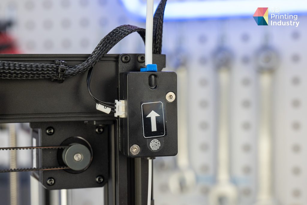 Ender-5 S1 Print bed and filament runout sensor. Photos by 3D Printing Industry.