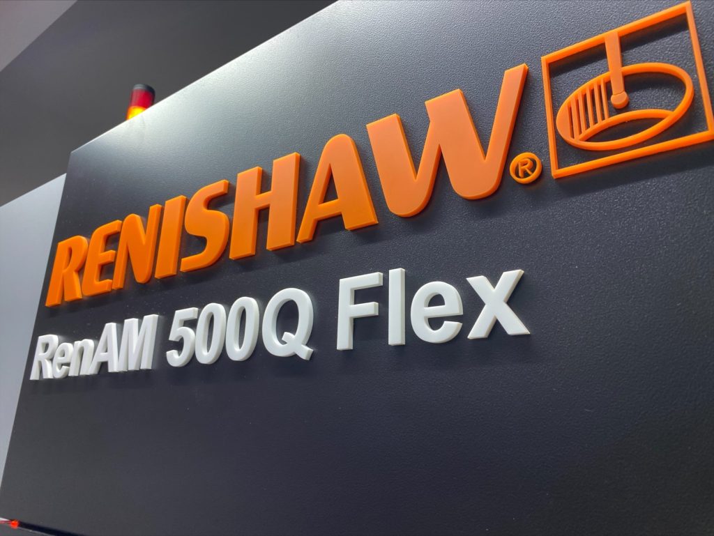 RenAM 500Q Flex logo close up. Image via Renishaw.