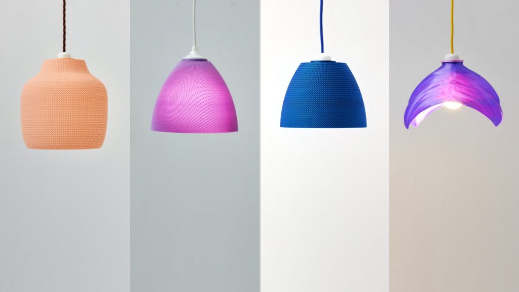 3D printed lamps created using sustainable materials. Photo via GREENFILL3D.