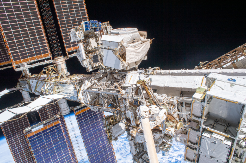 International Space Station seen during spacewalk. Image via ESA.