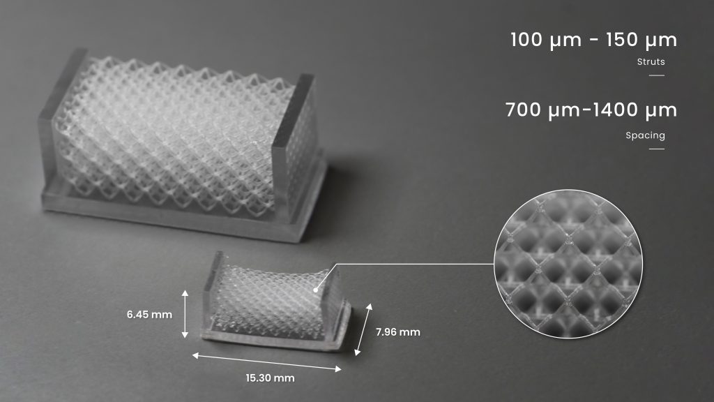 Figure F. Bioscaffold with 100µm struts and spacings between 700µm-1400µm. Printed on the ProFluidics 285D. Image via CADworks3D.
