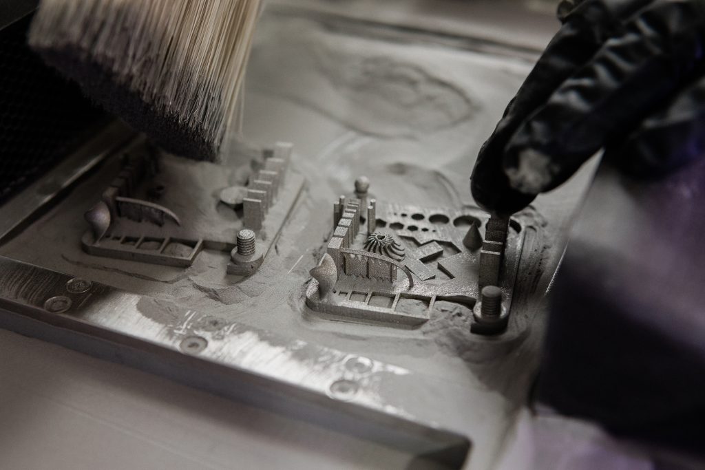 Metal 3D printing process. Photo via Xact Metal.