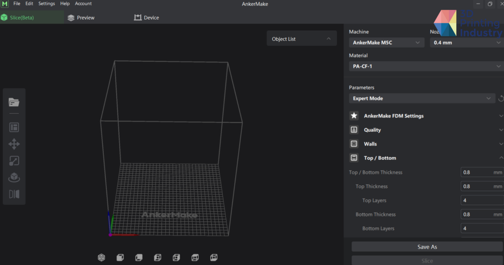 AnkerMake Slicer interface. Image by 3D Printing Industry 1