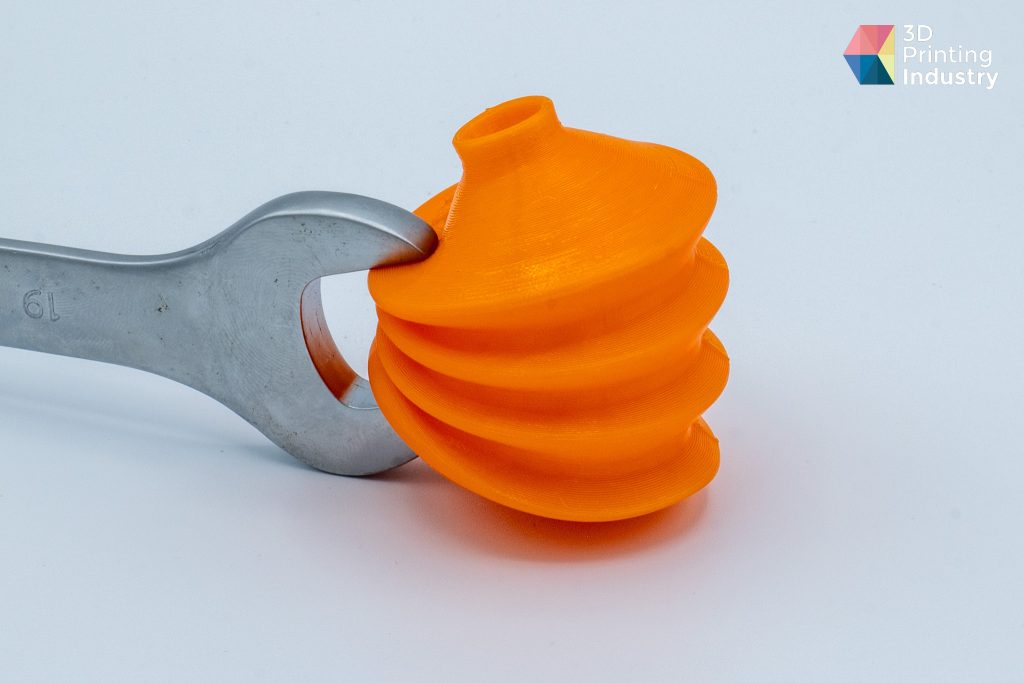 Creality K1 3D printed TPU bellows. Photos by 3D Printing Industry