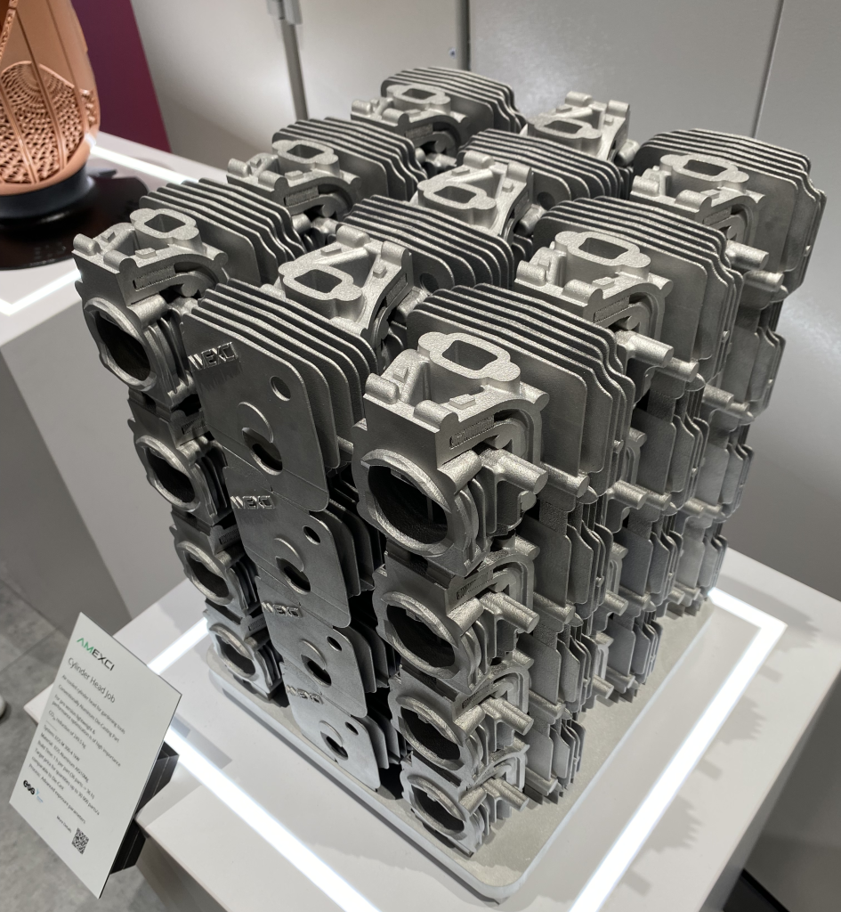 EOS Aluminum AISi10Mg Air-cooled cylinder heads 3D printed on the EOS M 300-4 1kW. Photo by 3D Printing Industry.
