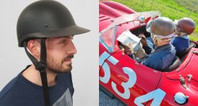 3D printed visor for helmet in Glass fiber reinforced composite Windform GT, assembly test (on left) and helmet built, on the scene on actor and dummy (on the right). Photo via Prop On-Set Team.