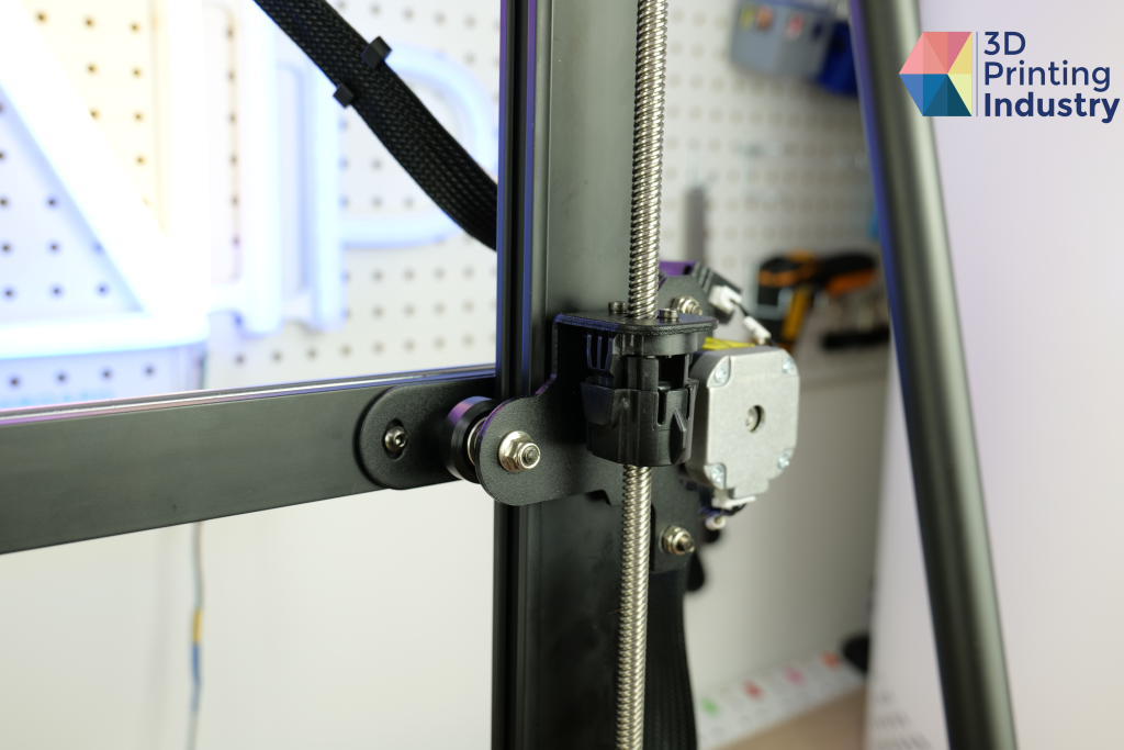 Close-up of the Kobra 2 Max's stepper motor and lead screw. Photo by 3D Printing Industry.