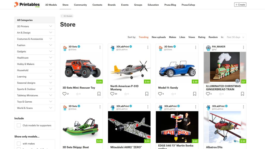 Printables Store search page. Image via Prusa Research