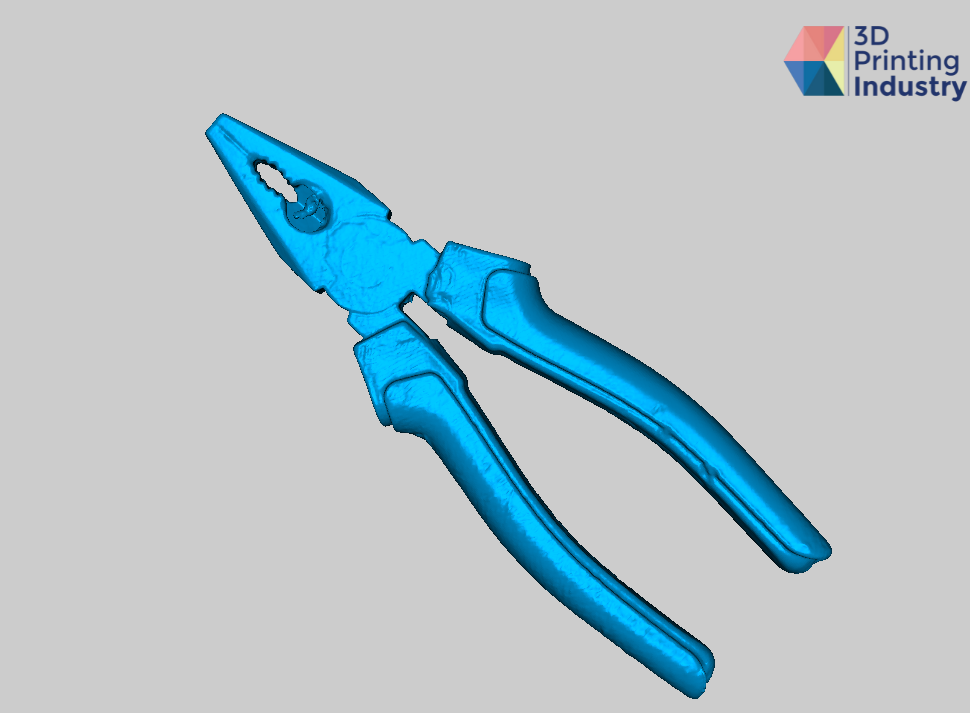Pliers object and 3D scan result. Photo and image by 3D Printing Industry