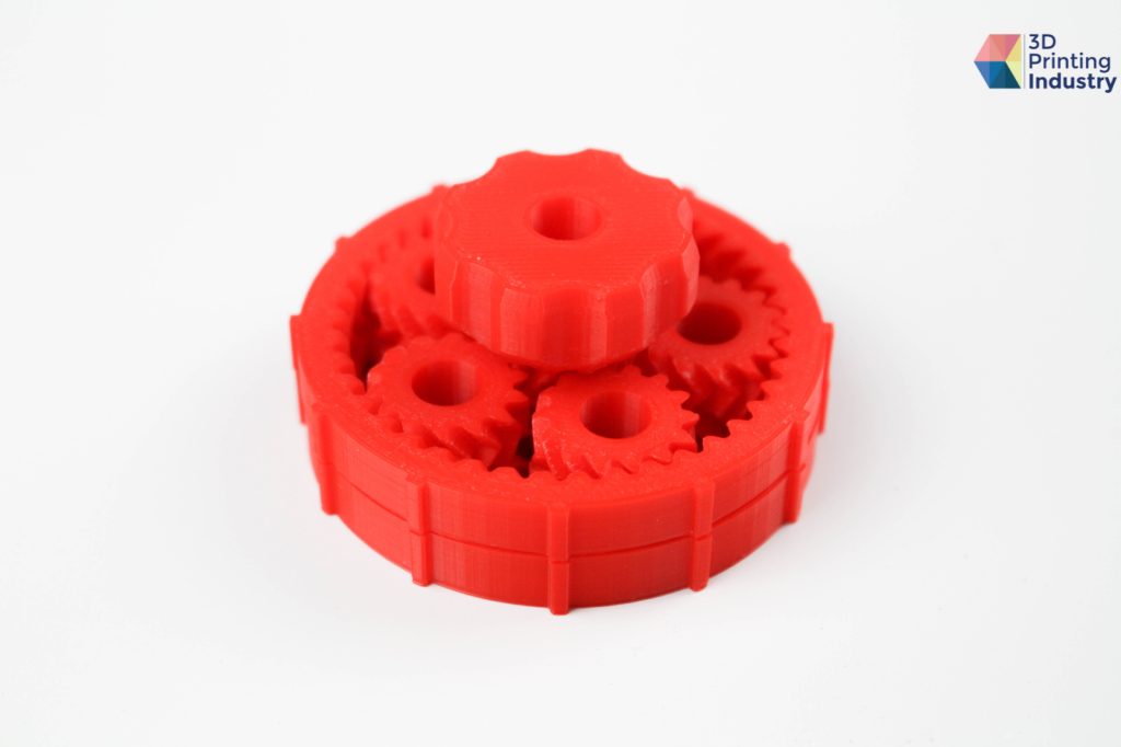 Raise3D Pro3 planetary gear PLA print test. Photo by 3D Printing Industry.