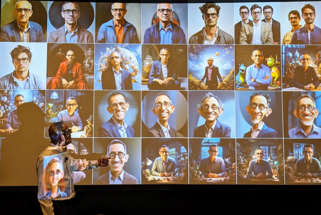 Suchit Jain, VP Strategy & Business Development, Dassault Systemes and his AI avatars. Photo by Michael Petch.