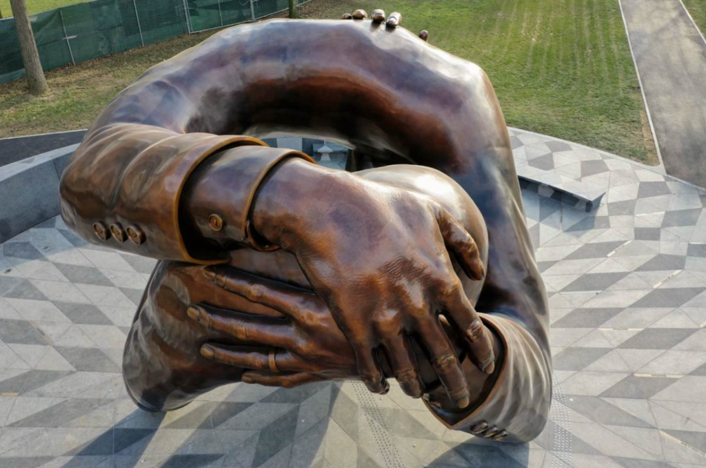 "The Embrace" sculpture. Photo via Walla Walla Foundry.
