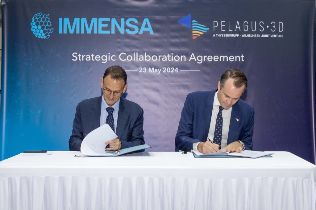 Immensa and Pelagus 3D's company representatives signing the partnership agreement. Photo via Immensa.