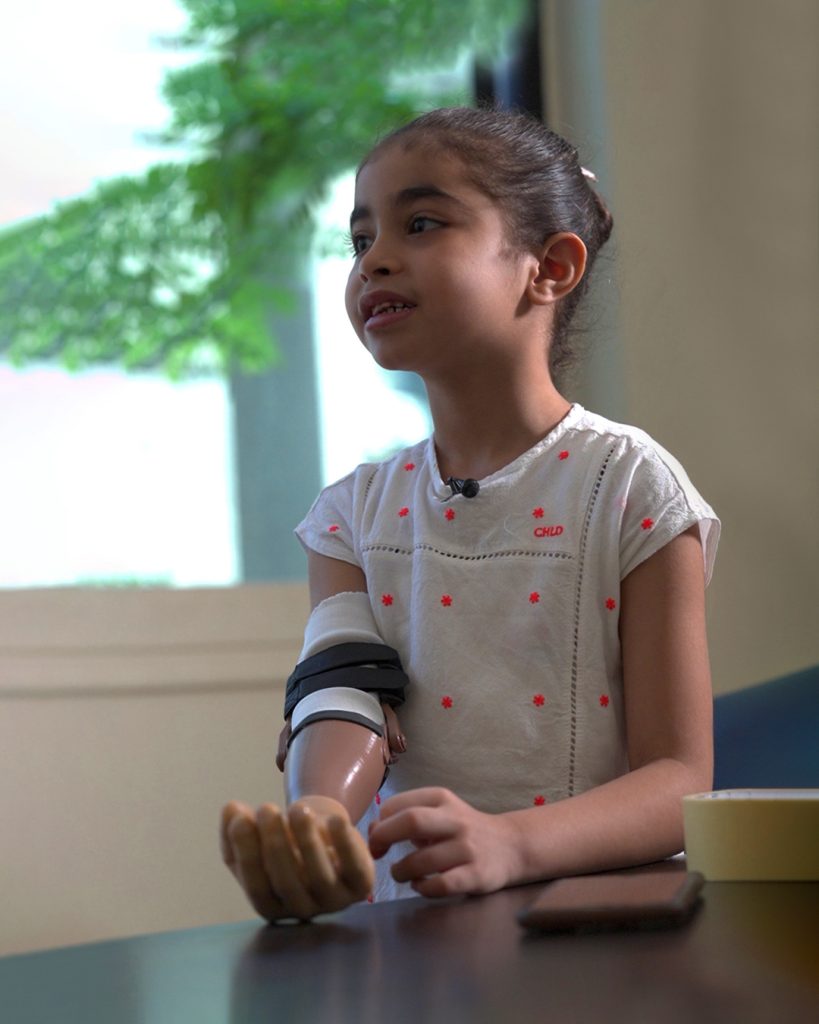 3D printed prosthetic arm created for a young girl. Photo via Slice Engineering.
