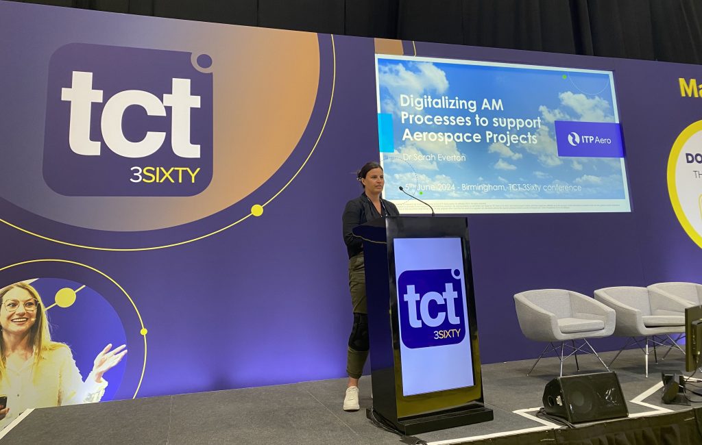 Sarah Everton presenting at TCT 3Sixty 2024. Photo by 3D Printing Industry.