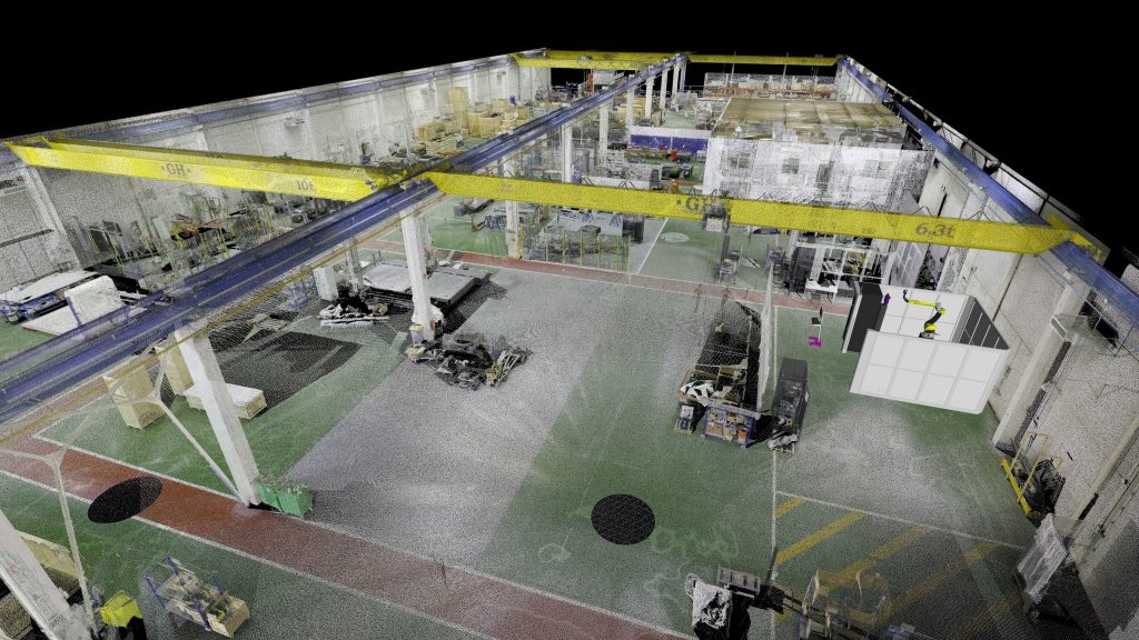 Digital replica of Hexagon's automated solutions factory in Vittoria, Spain - providing up-to-date visualisation and measurements to plan use of space and machinery installations. Image via Hexagon.